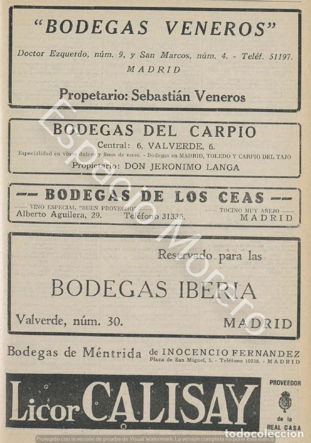 Coleccionismo: Publicidad de 1930 Madrid: Bodegas Veneros. Bodegas del Carpio. Bodegas de los Ceas.