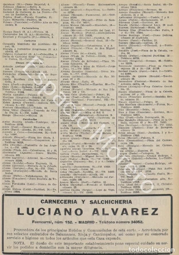 Coleccionismo: Publicidad de 1930 Madrid: Carneceria y salchicheria Luciano Alvarez