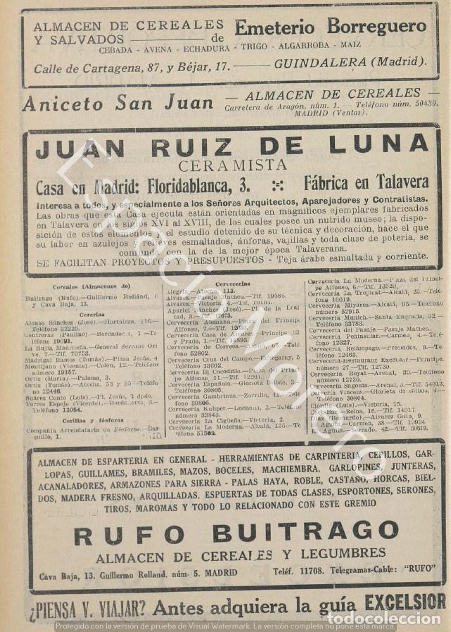 Coleccionismo: Publicidad de 1930 Madrid: Cereales Emeterio Borreguero, Aniceto San Juan, Rufo Buitrago