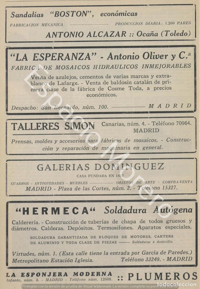 Collezionismo: Publicidad de 1930 Madrid: Sandalias. Mosaicos hidaulicos. Talleres Simon. Galerias Dominguez