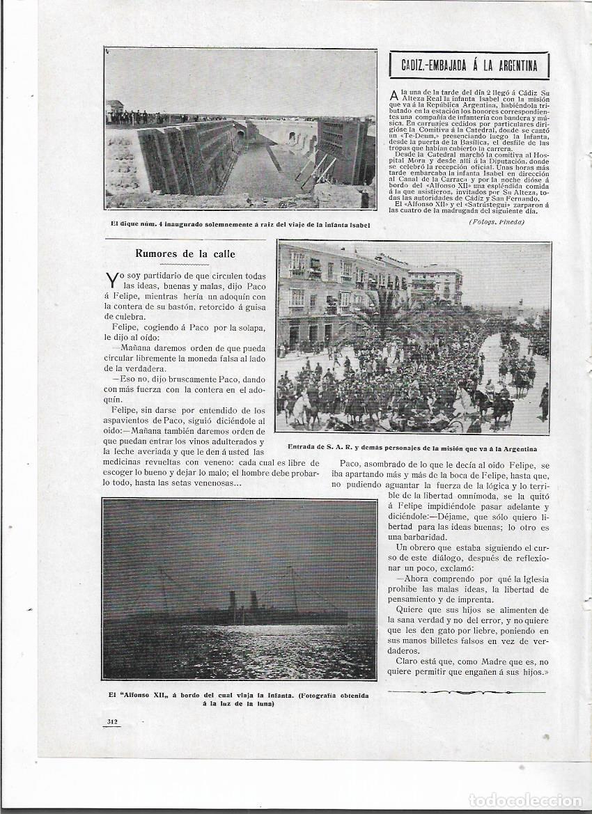 Colecionismo: A&Ntilde;O 1910 RECORTE PRENSA CADIZ DIQUE NUMERO 4 INFANTA ISABEL MISION A ARGENTINA BARCO ALFONSO XII