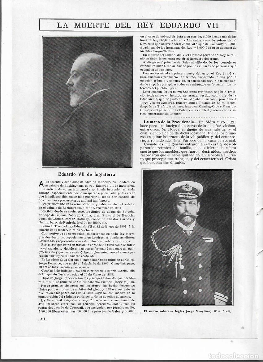 Colecionismo: A&Ntilde;O 1910 RECORTE PRENSA MUERTE DEL REY EDUARDO VII DE INGLATERRA NUEVO SOBERANO JORGE V