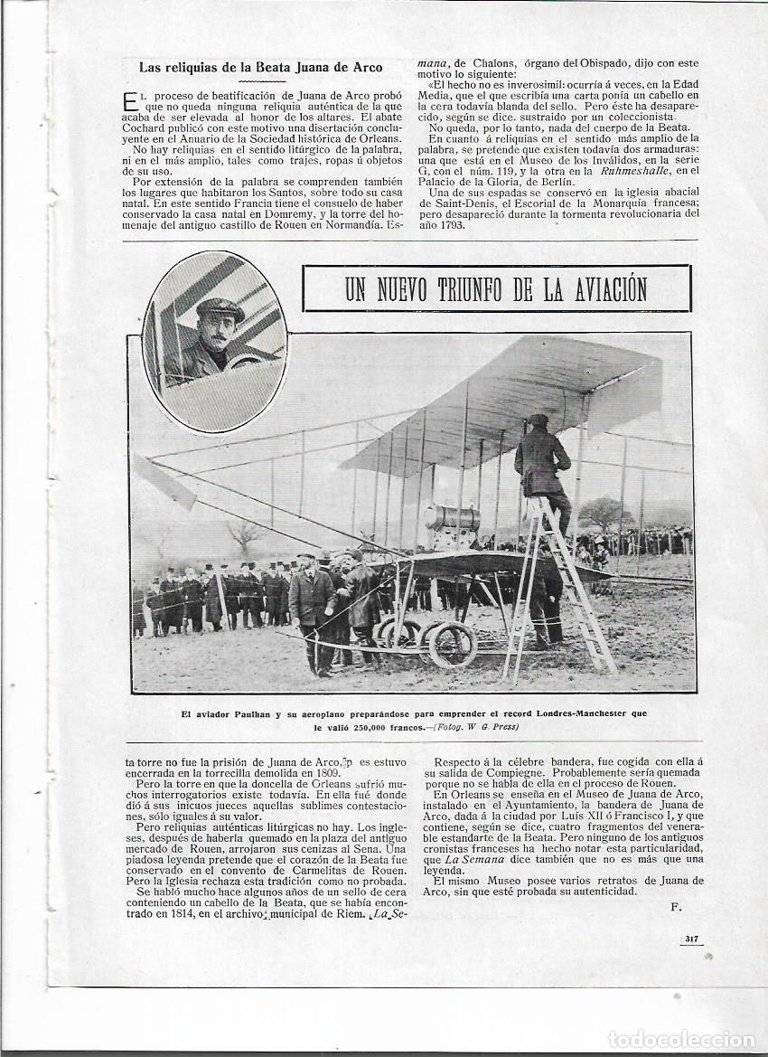 Colecionismo: A&Ntilde;O 1910 RECORTE PRENSA AVIACION NUEVO TRIUNFO AVIADOR PAULHAN AEROPLANO RECORD LONDRES MANCHESTER