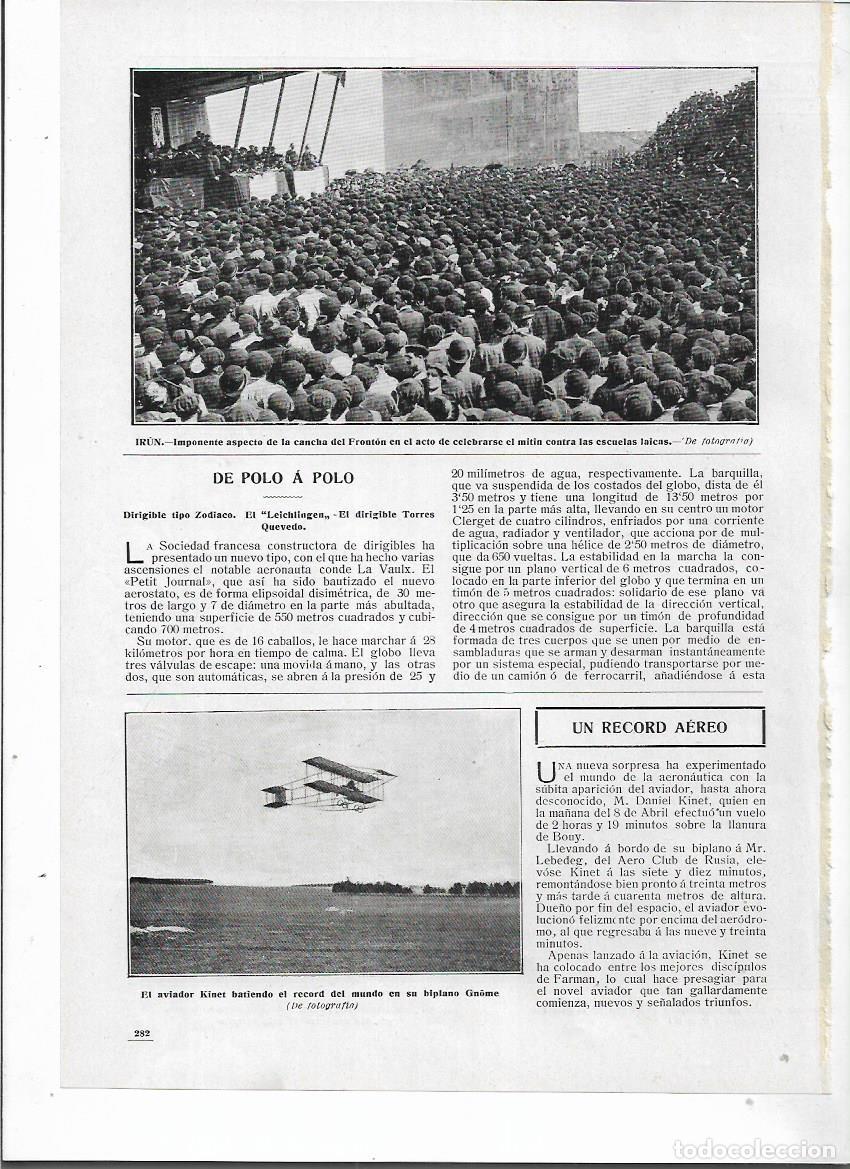 Colecionismo: A&Ntilde;O 1910 RECORTE PRENSA IRUN MITIN CONTRA ENSE&Ntilde;ANZA ESCUELA LAICA EN EL FRONTON
