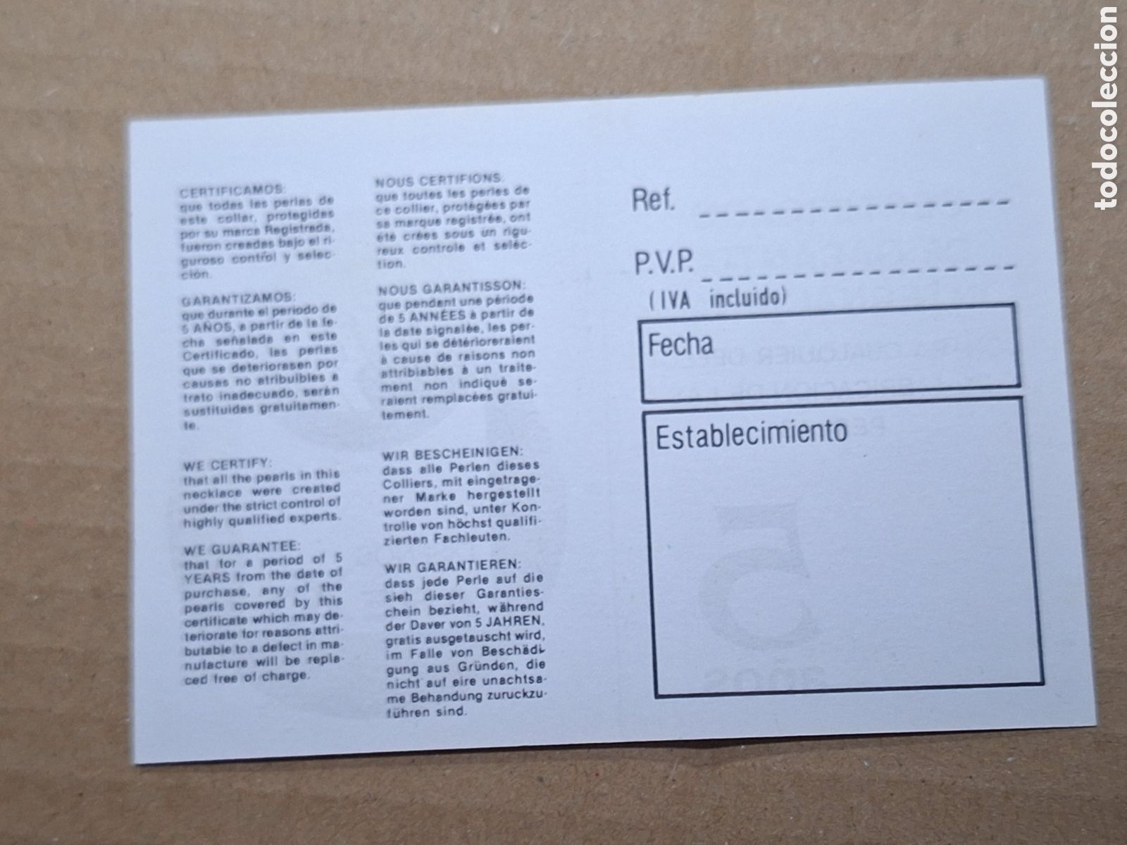 Coleccionismo: Certificado collar de perlas Dise&ntilde;os Arexa - Foto 2