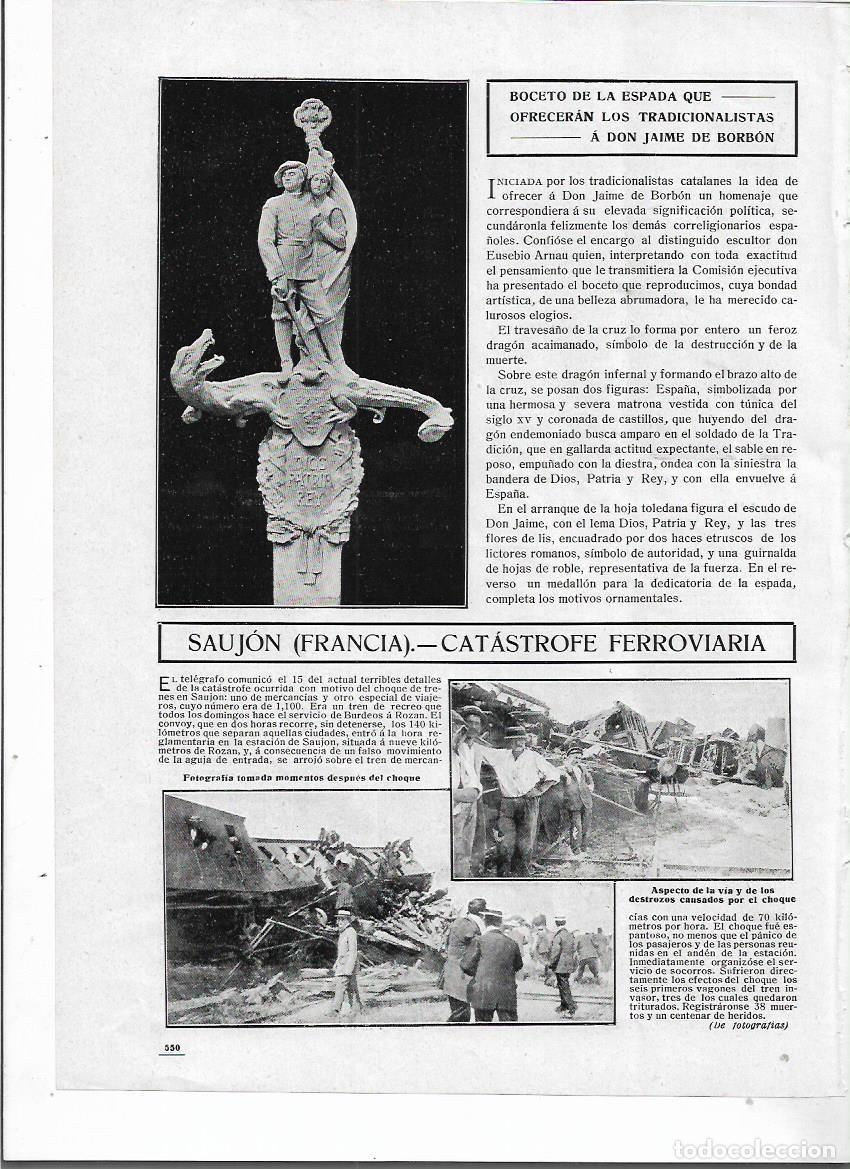 Sammelleidenschaft Papier: A&Ntilde;O 1910 RECORTE PRENSA ESCULTURA EUSEBIO ARNAU BOCETO ESPADA PARA JAIME DE BORBON TRADICIONALISTAS