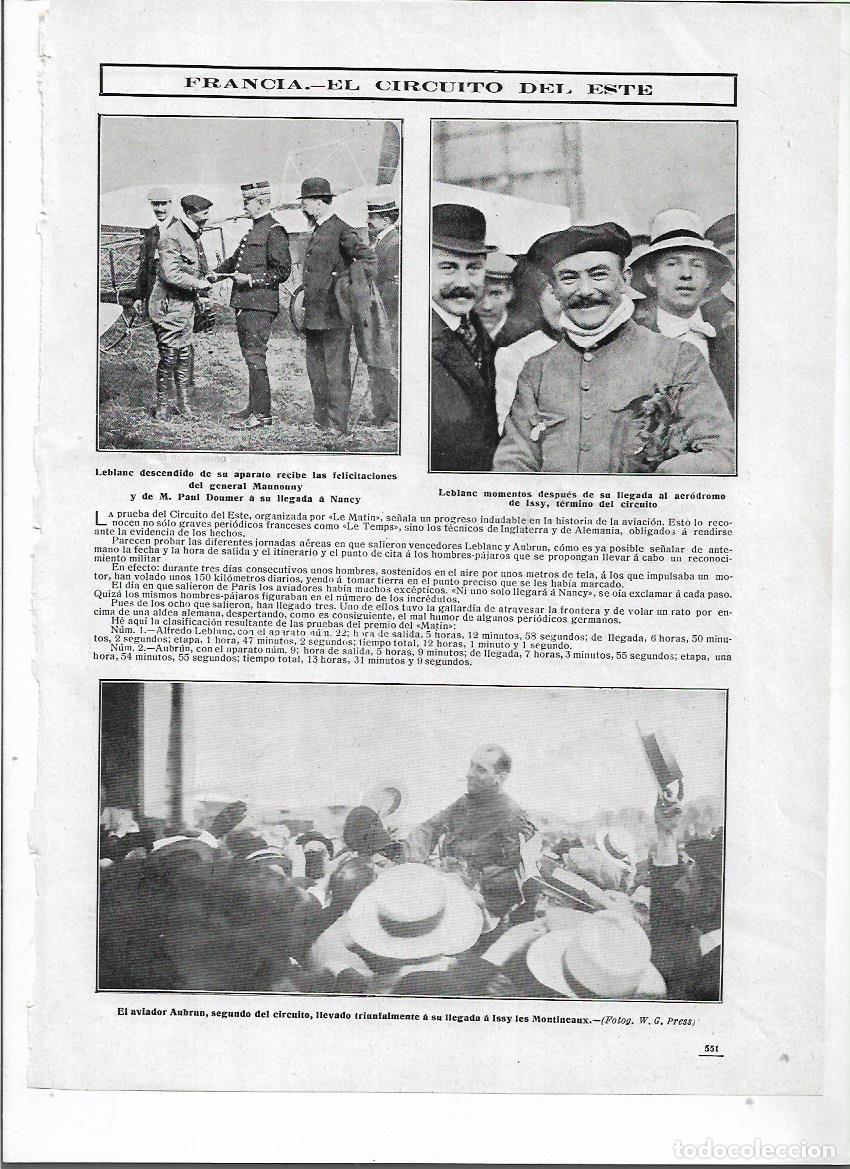 Colecionismo: A&Ntilde;O 1910 RECORTE PRENSA FRANCIA AVIACION CIRCUITO AERODROMO DE ISSY AVIADOR LEBLANC AUBRUN