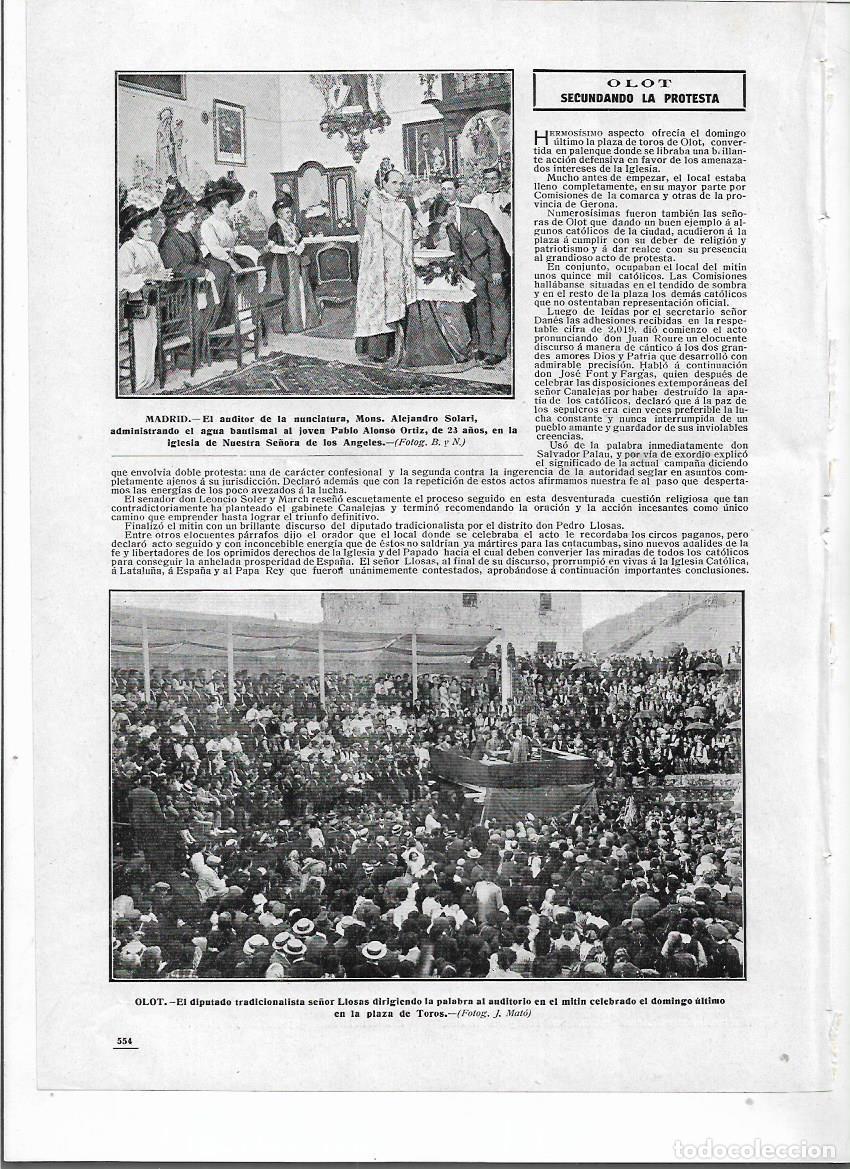 Colecionismo: A&Ntilde;O 1910 RECORTE PRENSA OLOT MITIN PROTESTA CONTRA ENSE&Ntilde;ANZA LAICA PLAZA DE TOROS SR LLOSAS