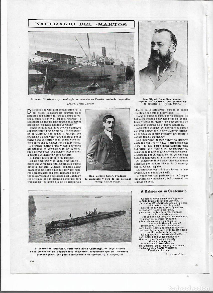 Colecionismo: A&Ntilde;O 1910 RECORTE PRENSA NAUFRAGIO DEL VAPOR MARTOS EN EL ESTRECHO DE GIBRALTAR MUERTE CAPITAN M CANO