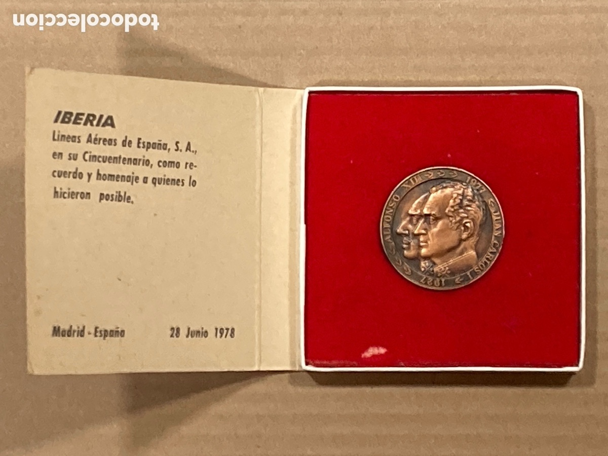 Coleccionismo: IBERIA L&Iacute;NEAS A&Eacute;REAS Medalla bronce. 50 aniversario, a&ntilde;o 1978, en su caja, impecable