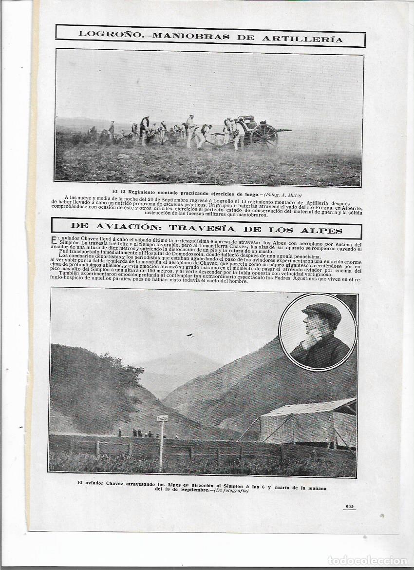 Colecionismo: A&Ntilde;O 1910 RECORTE PRENSA AVIACION TRAVESIA DE LOS ALPES AVIADOR CHAVEZ