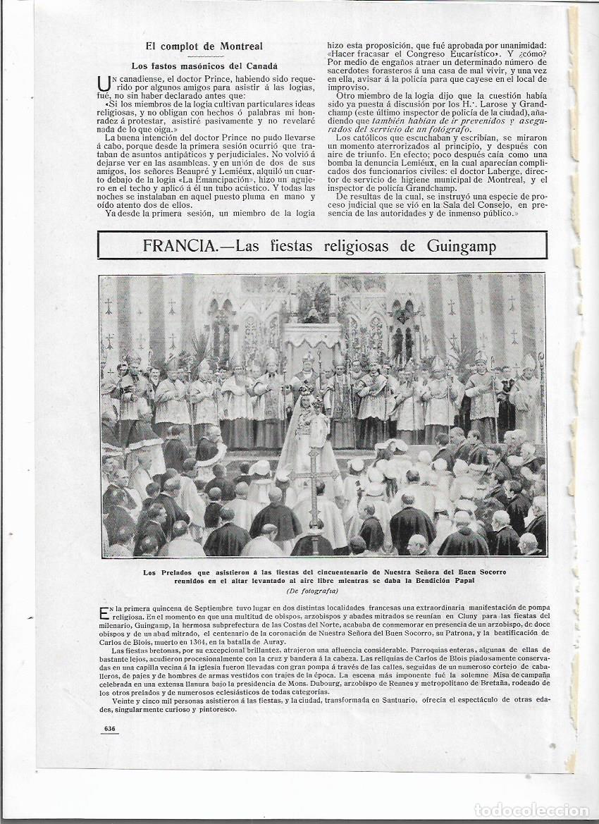 Colecionismo: A&Ntilde;O 1910 RECORTE PRENSA FRANCIA FIESTAS RELIGIOSAS DE GUINGAMP CINCUENTENARIO VIRGEN BUEN SOCORRO