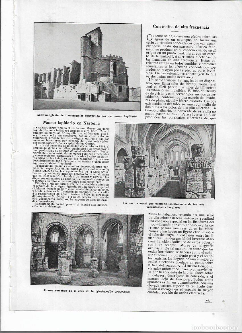 Colecionismo: A&Ntilde;O 1910 RECORTE PRENSA FRANCIA NARBONA MUSEO LAPIDARIO IGLESIA DE LAMOURGUIER ALTAR ROMANO