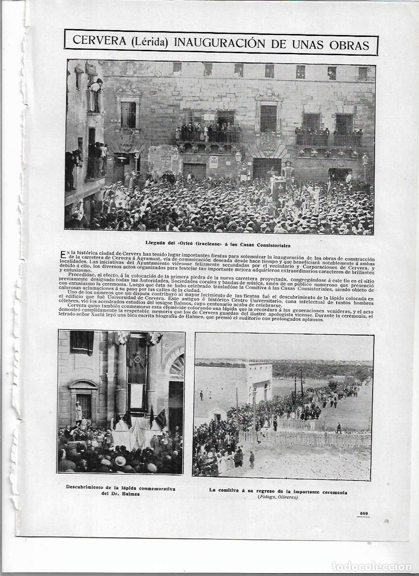 Colecionismo: A&Ntilde;O 1910 RECORTE PRENSA CERVERA LLEIDA INAUGURACION OBRAS CARRETERA A AGRAMUNT ORFEO GRACIENSE