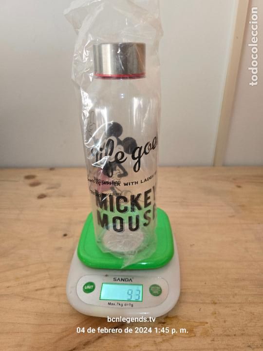 Collectionnisme: BOTELLA TRANSPARENTE PARA BEBIDA MICKEY MOUSE DISNEY TAPA METALICA 850 ML NUEVO SIN USO