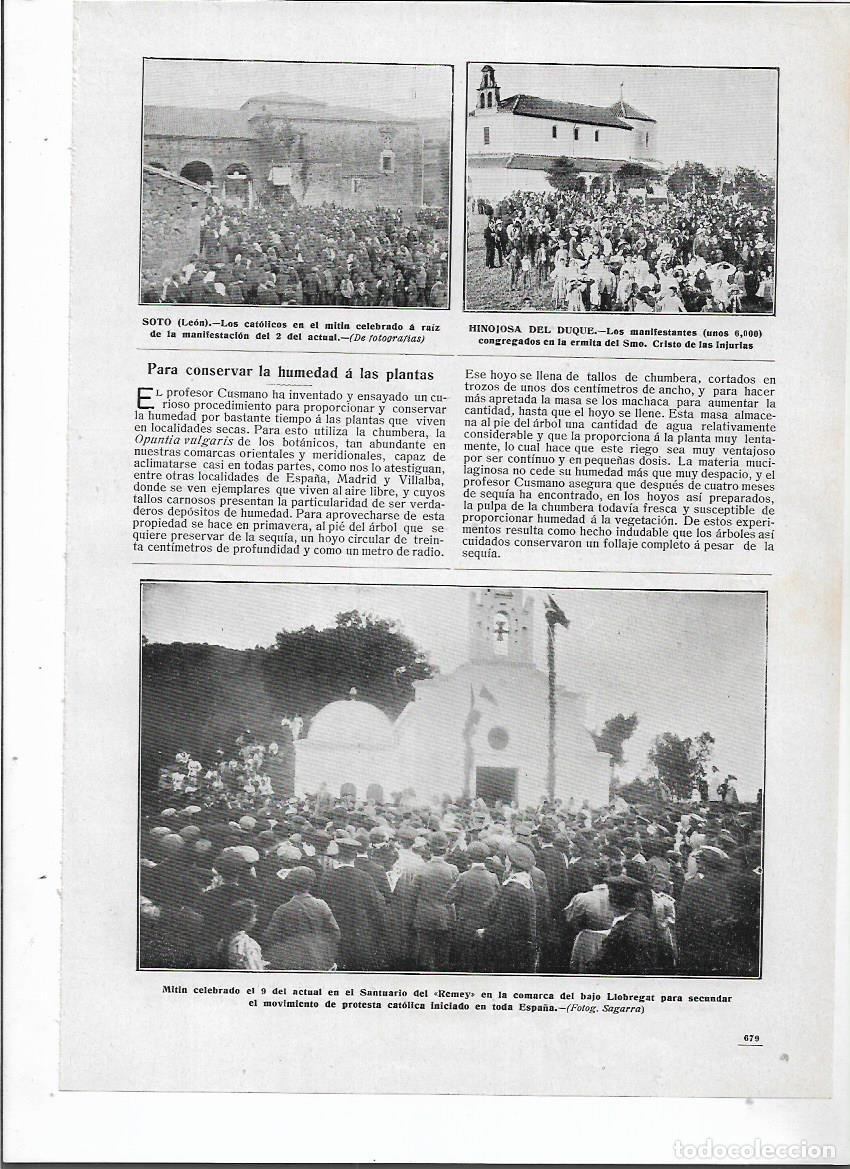 Coleccionismo: A&Ntilde;O 1910 RECORTE PRENSA SOTO LEON MANIFESTACION CONTRA ENSE&Ntilde;ANZA LAICA