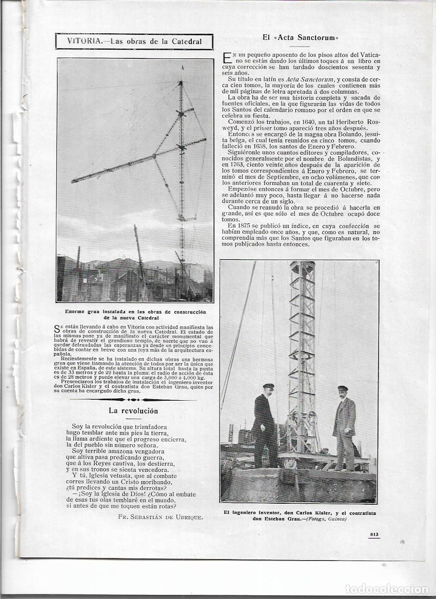 Coleccionismo: A&Ntilde;O 1910 RECORTE PRENSA VITORIA OBRAS CONSTRUCCION CATEDRAL GRAN GRUA ESTEBAN GRAU CARLOS KISLER