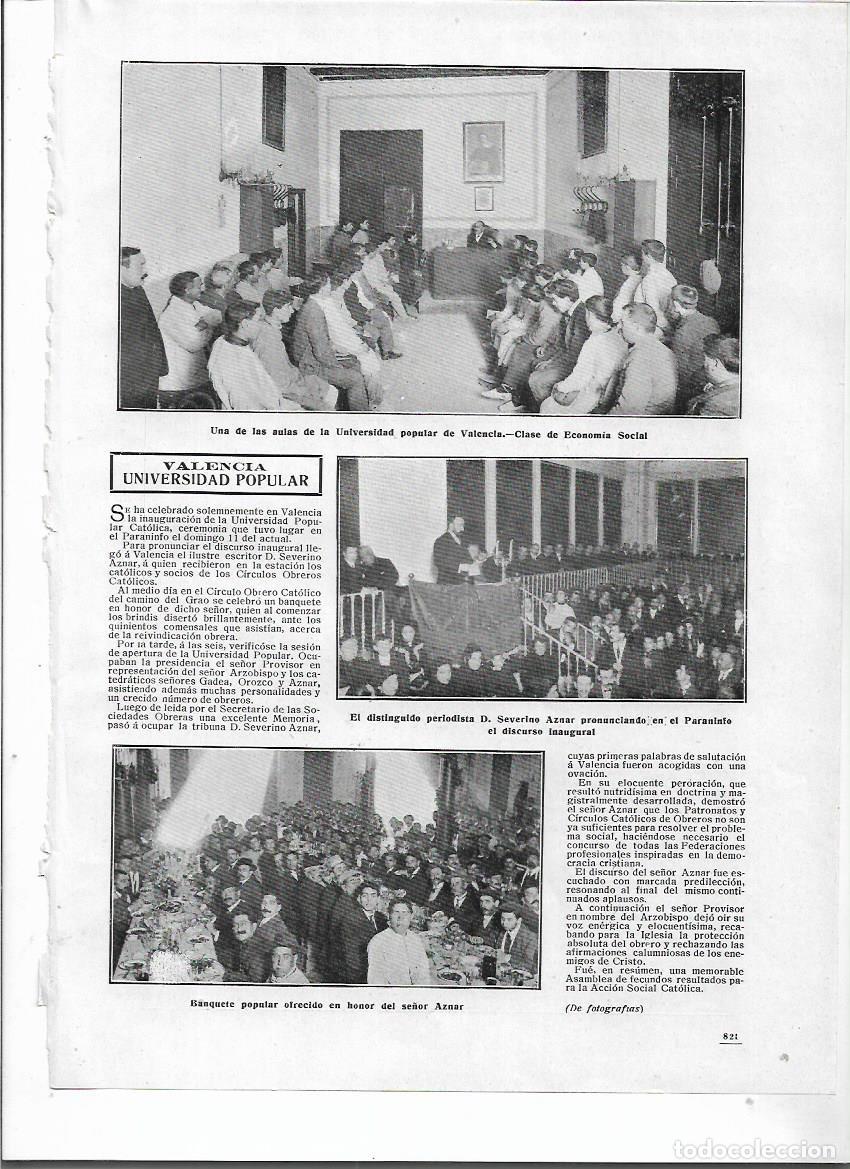 Coleccionismo: A&Ntilde;O 1910 RECORTE PRENSA VALENCIA UNIVERSIDAD POPULAR AULA ECONOMIA SOCIAL DISCURSO SEVERINO AZNAR