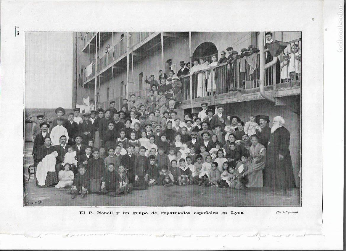 Coleccionismo: A&Ntilde;O 1910 RECORTE PRENSA EL PADRE FRANCISCO NONELL CON GRUPO EXPATRIADOS ESPA&Ntilde;OLES EN LYON