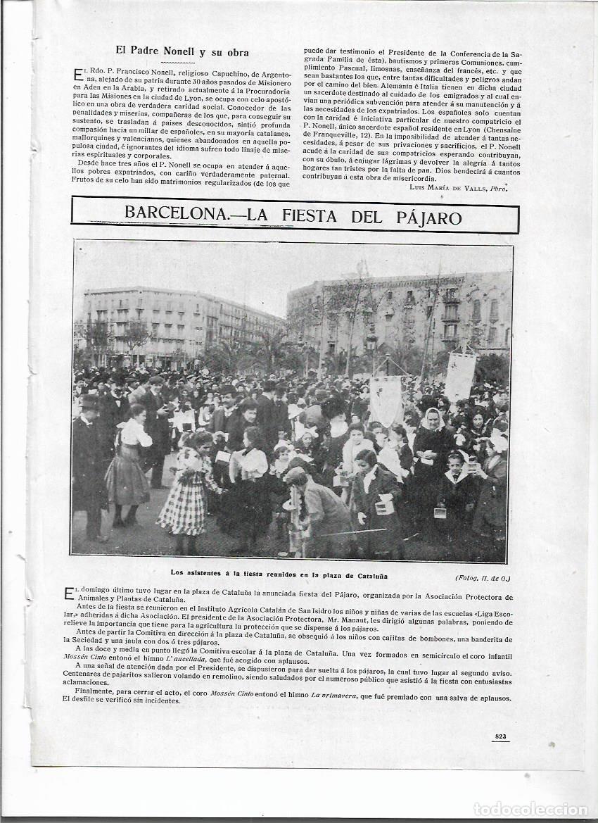 Coleccionismo: A&Ntilde;O 1910 RECORTE PRENSA BARCELONA LA FIESTA DEL PAJARO EN LA PLAZA CATALU&Ntilde;A CATALUNYA