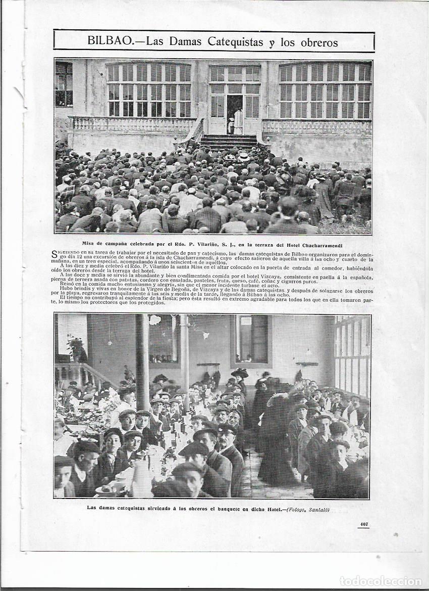Coleccionismo: A&Ntilde;O 1910 RECORTE PRENSA BILBAO LAS DAMAS CATEQUISTAS Y LOS OBREROS HOTEL CHACHARRAMENDI BANQUETE
