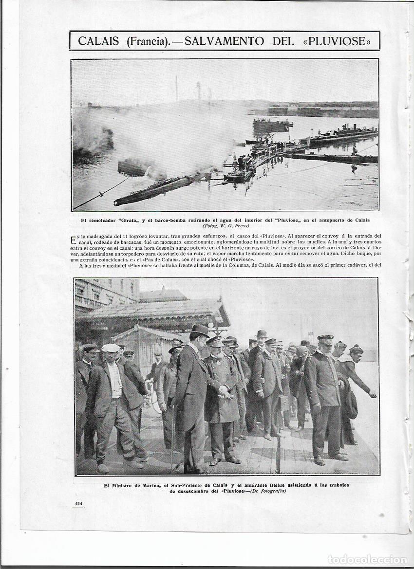 Coleccionismo: A&Ntilde;O 1910 RECORTE PRENSA CALAIS FRANCIA SALVAMENTO DEL PLUVIOSE EXTRACCION CADAVERES BARCO BOMBA