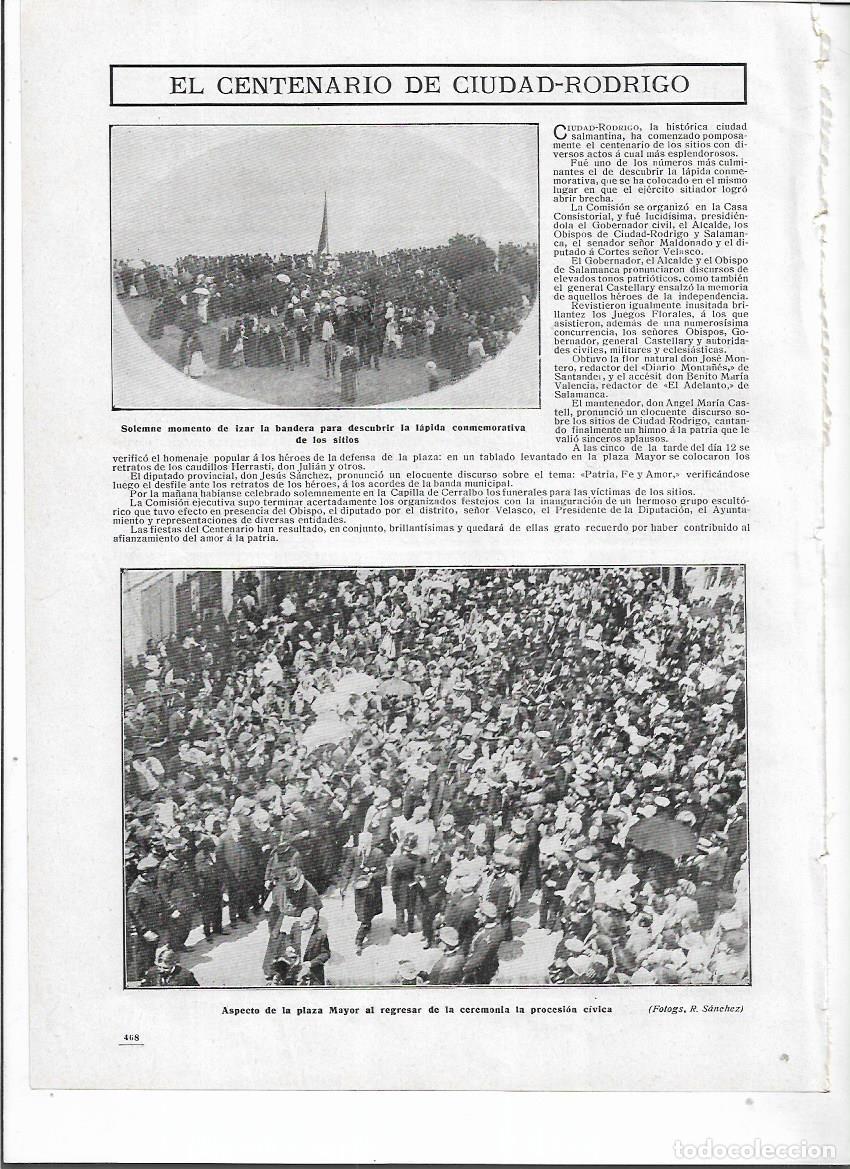 Coleccionismo: A&Ntilde;O 1910 RECORTE PRENSA CENTENARIO CIUDAD RODRIGO SALAMANCA LAPIDA PLAZA MAYOR PROCESION CIVICA