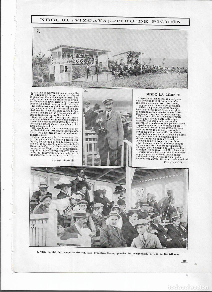 Coleccionismo: A&Ntilde;O 1910 RECORTE PRENSA NEGURI VIZCAYA TIRO DE PICHON GANADOR CAMPEONATO FRANCISCO IBARRA