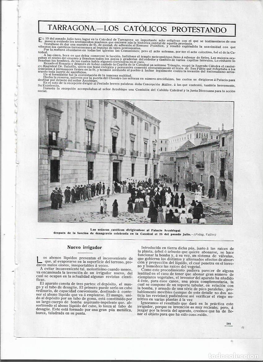 Coleccionismo: A&Ntilde;O 1910 RECORTE PRENSA TARRAGONA PROTESTA CATOLICOS CONTRA LA ENSE&Ntilde;ANZA LAICA ? PALACIO ARZOBISPAL