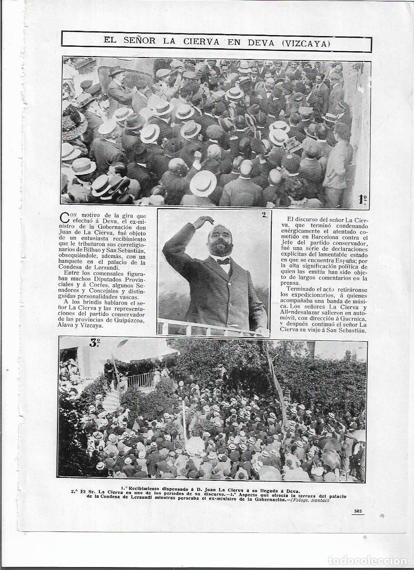 Coleccionismo: A&Ntilde;O 1910 RECORTE PRENSA EL SE&Ntilde;OR JUAN LA CIERVA EN DEVA VIZCAYA TERRAZA PALACIO CONDESA LERSUNDI