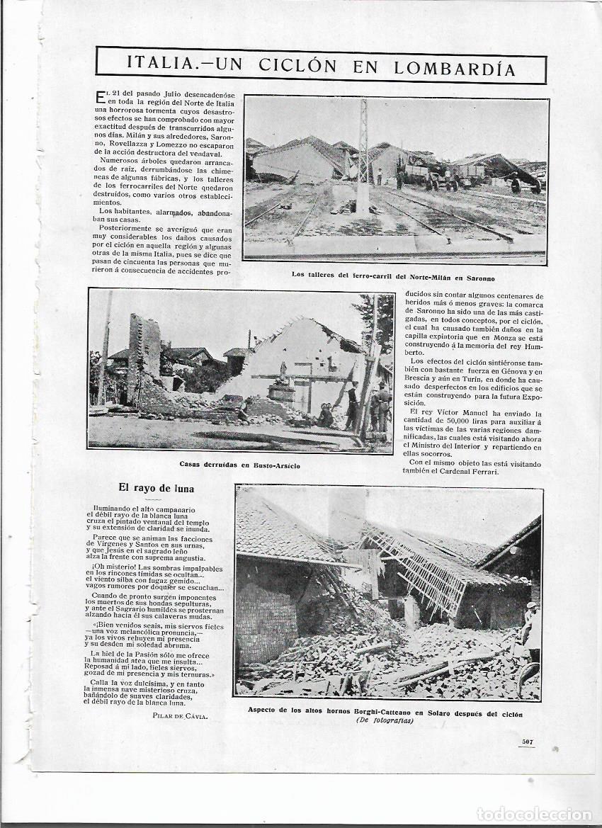 Colecionismo: A&Ntilde;O 1910 RECORTE PRENSA ITALIA LOMBARDIA CICLON DESTROZOS SARONNO ESTACION TREN ALTOS HORNOS SOLARO