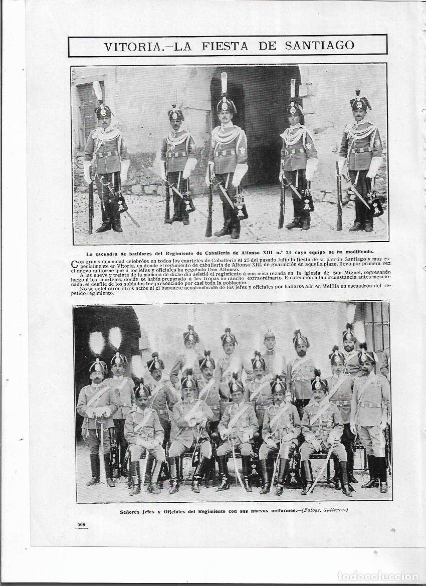 Colecionismo: A&Ntilde;O 1910 RECORTE PRENSA VITORIA FIESTA SANTIAGO NUEVOS UNIFORMES REGIMIENTO CABALLERIA ALFONSO XIII