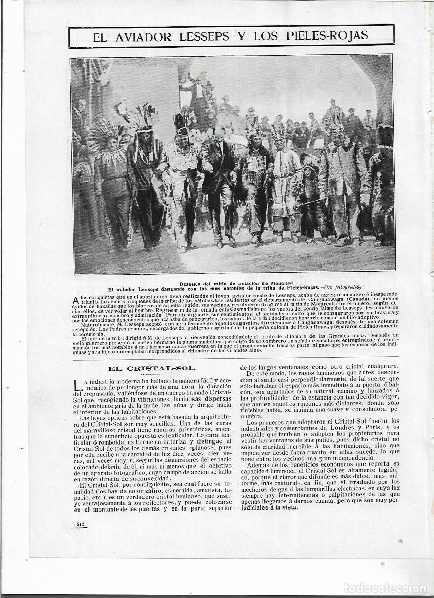 Colecionismo: A&Ntilde;O 1910 RECORTE PRENSA AVIACION AVIADOR LESSEPS DANZANDO EN LA TRIBU DE LOS INDIOS PIELES ROJAS