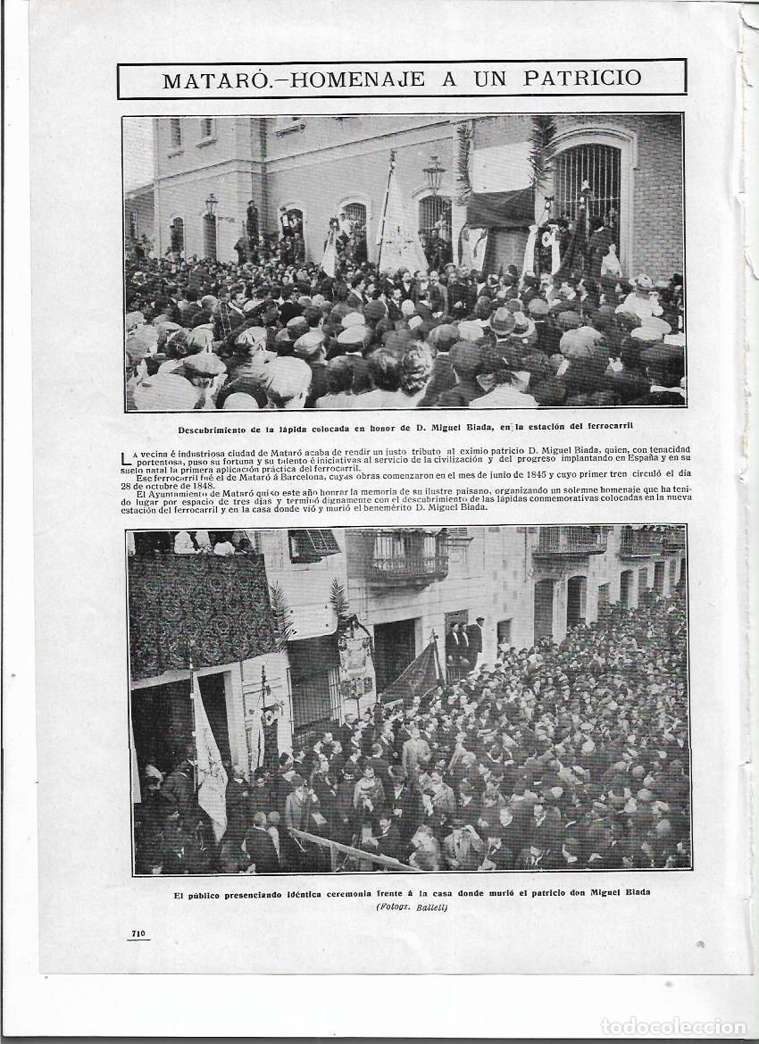 Colecionismo: A&Ntilde;O 1910 RECORTE PRENSA MATARO HOMENAJE MIGUEL BIADA LAPIDA ESTACION FERROCARRIL CASA