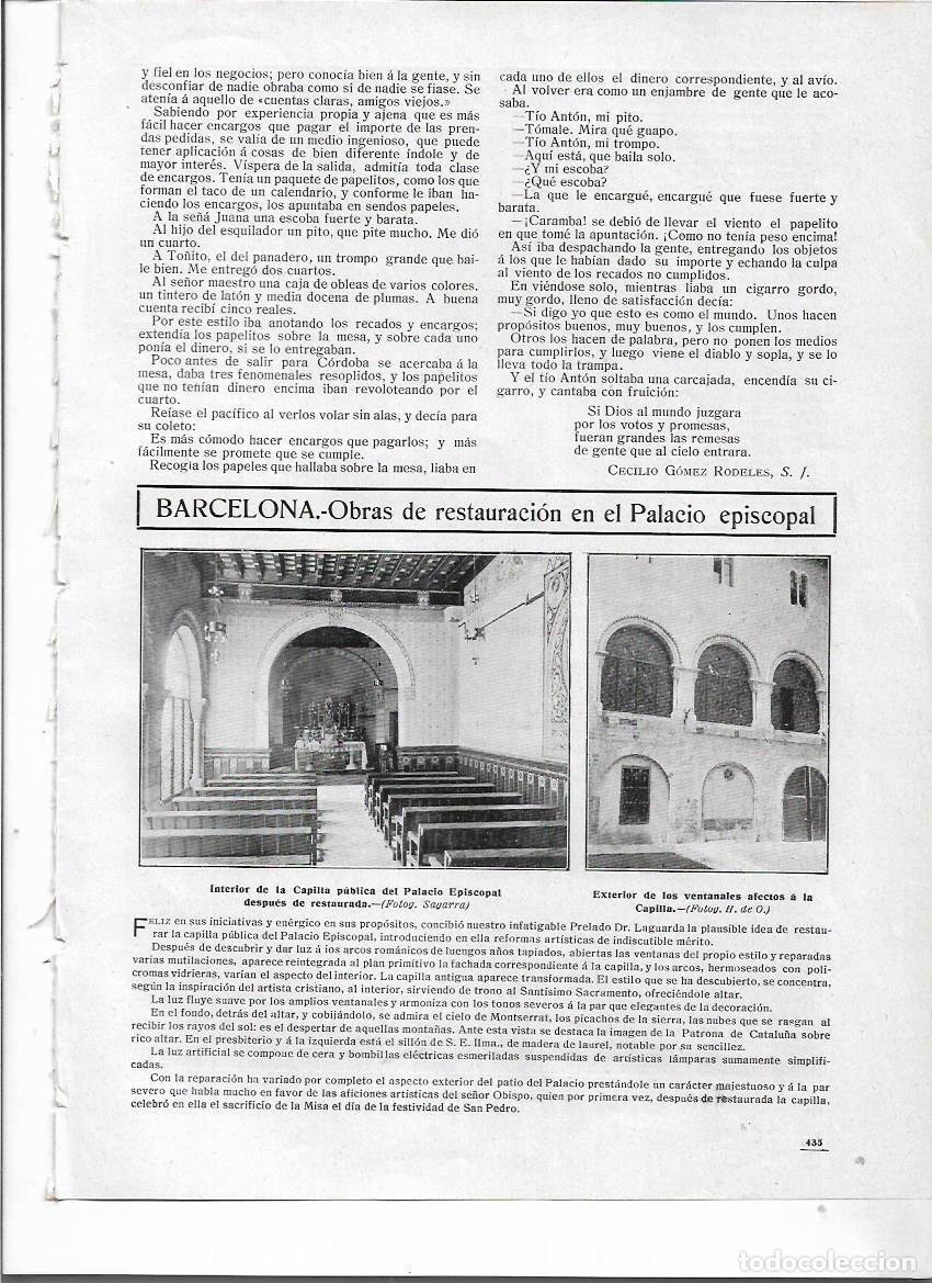 Colecionismo: A&Ntilde;O 1910 RECORTE PRENSA BARCELONA RESTAURACION PALACIO EPISCOPAL LAGUARDA MISA CAPILLA RESTAURADA
