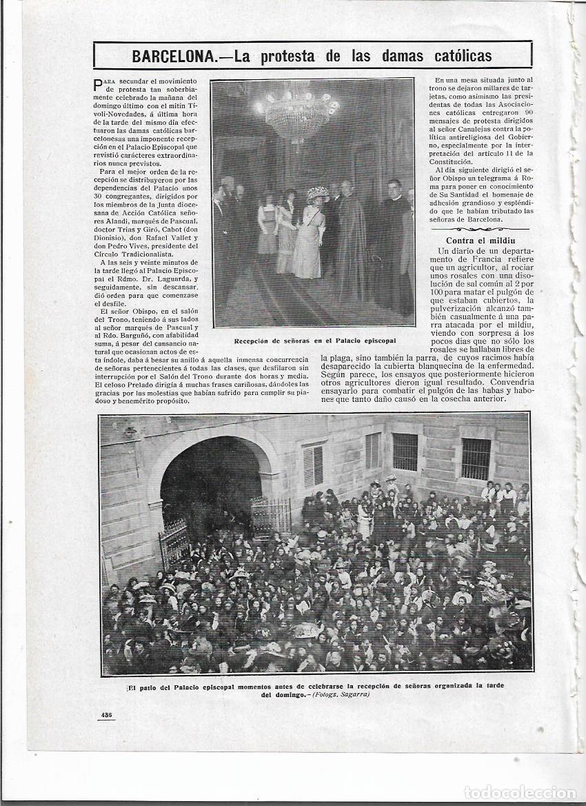 Colecionismo: A&Ntilde;O 1910 RECORTE PRENSA BARCELONA PROTESTA DAMAS CATOLICAS RECEPCION PALACIO EPISCOPAL