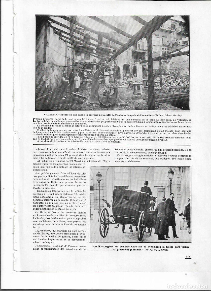 Colecionismo: A&Ntilde;O 1910 RECORTE PRENSA VALENCIA INCENDIO SERRERIA DE LA CALLE ESPINOSA