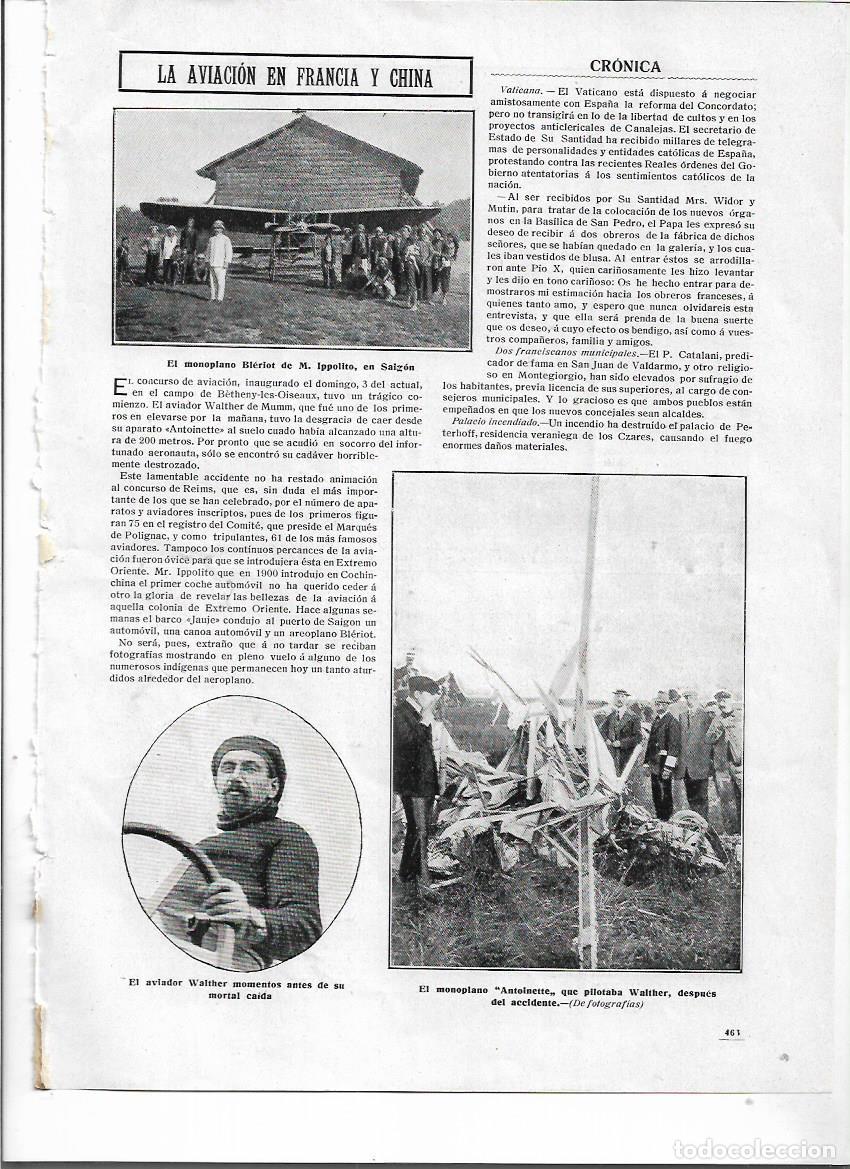 Collectionnisme: A&Ntilde;O 1910 RECORTE PRENSA AVIACION ACCIDENTE MUERTE AVIADOR WALTHER MONOPLANO ANTOINETTE