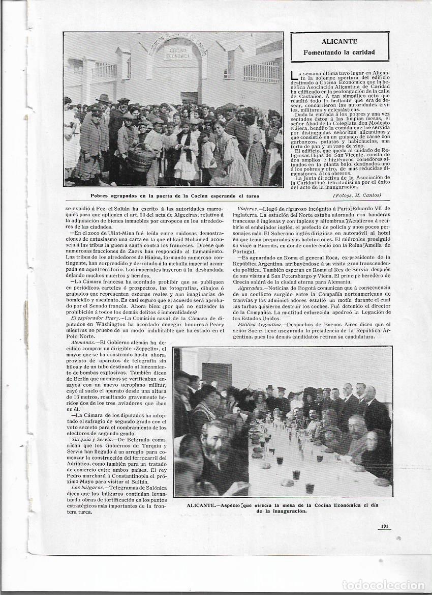 Collectionnisme: A&Ntilde;O 1910 RECORTE PRENSA ALICANTE CARIDAD INAUGURACION COCINA ECONOMICA COMIDA PARA LOS POBRES