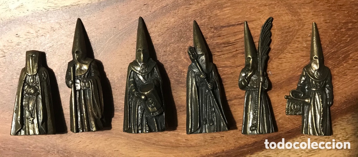 Coleccionismo: Conjunto seis figuras bronce cofradia semana santa funciones procesion