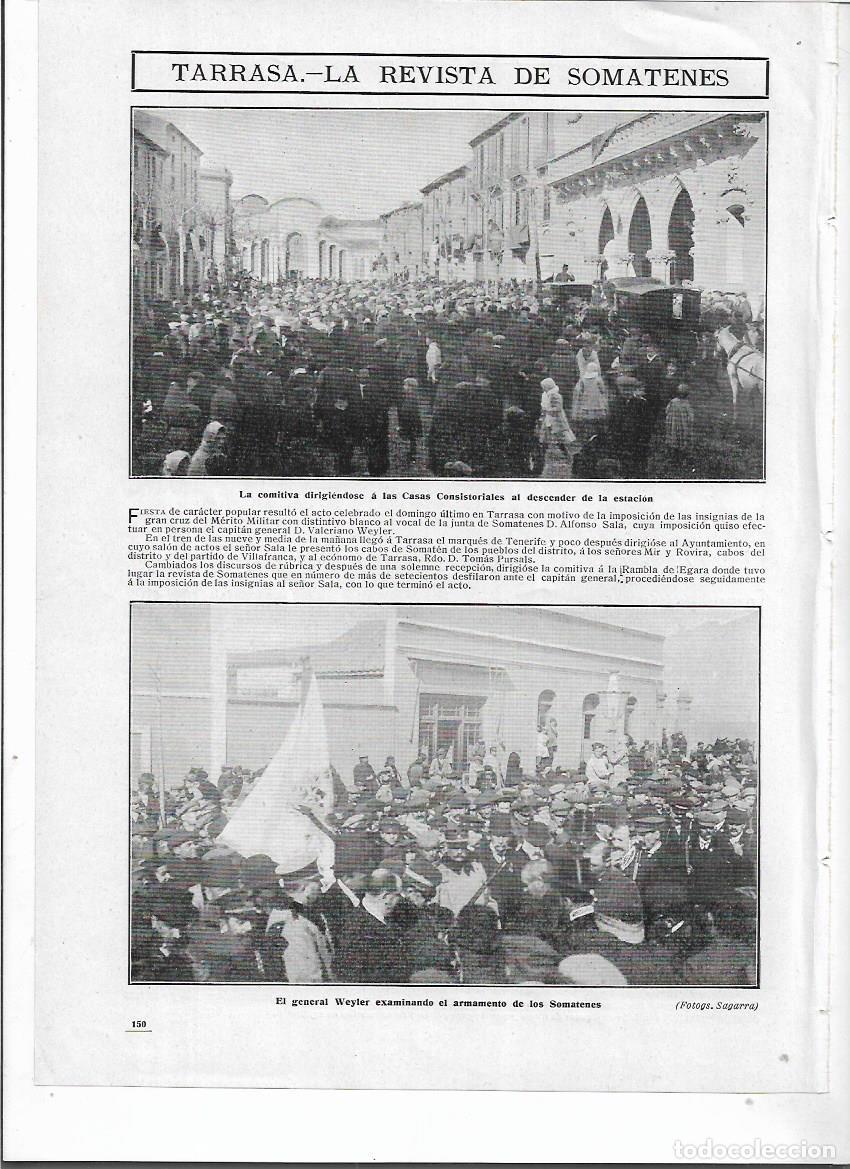 Coleccionismo: A&Ntilde;O 1910 RECORTE PRENSA TERRASSA REVISTA DEL SOMATEN GENERAL WEYLER COMITIVA