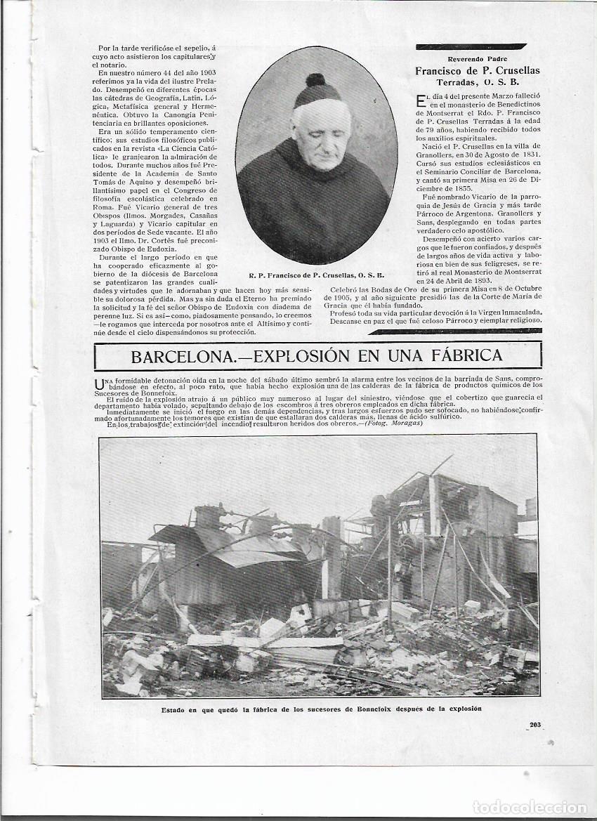 Coleccionismo: A&Ntilde;O 1910 RECORTE PRENSA BARCELONA EXPLOSION FABRICA SUCESORES DE BONNEFOIX PRODUCTOS QUIMICOS