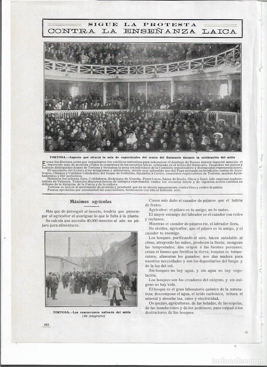 Coleccionismo: A&Ntilde;O 1910 RECORTE PRENSA TORTOSA MITIN PROTESTA CONTRA ENSE&Ntilde;ANZA LAICA TEATRO DEL BALNEARIO