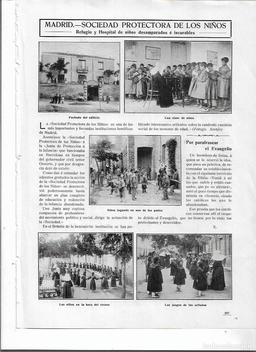 Coleccionismo: A&Ntilde;O 1910 RECORTE PRENSA MADRID SOCIEDAD PROTECTORA INFANCIA NI&Ntilde;OS HOSPITAL NI&Ntilde;OS DESAMPARADOS