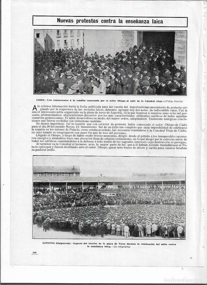 Colecionismo: A&Ntilde;O 1910 RECORTE PRENSA CADIZ MITIN MANIFESTACION CATOLICA PROTESTA CONTRA LA ENSE&Ntilde;ANZA LAICA