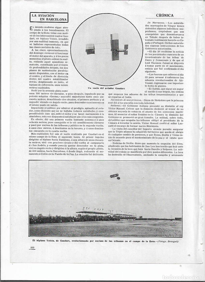 Coleccionismo: A&Ntilde;O 1910 RECORTE PRENSA LA AVIACION EN BARCELONA BIPLANO AVIADOR GAUDART CAMPO DE LA BOTA