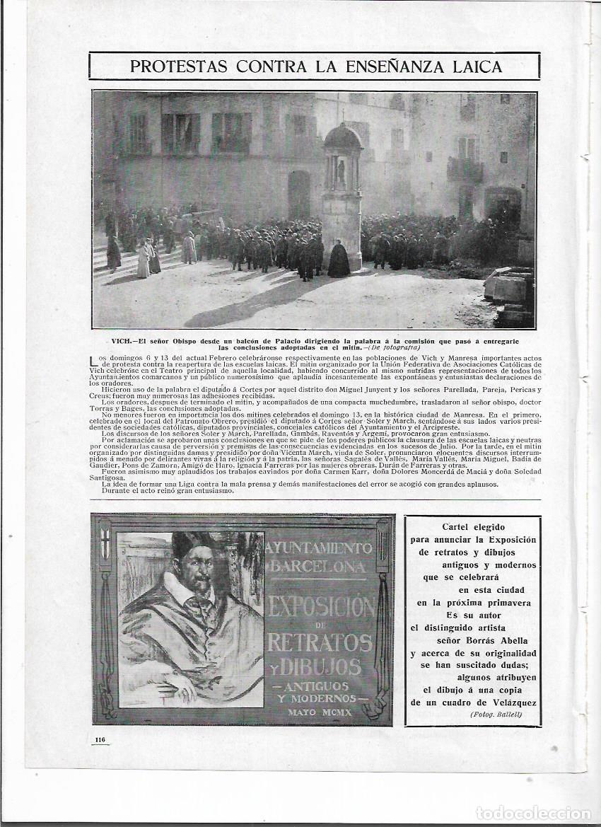 Coleccionismo: A&Ntilde;O 1910 RECORTE PRENSA VIC MITIN CATOLICO PROTESTA CONTRA LA ENSE&Ntilde;ANZA LAICA CARTEL BORRAS ABELLA