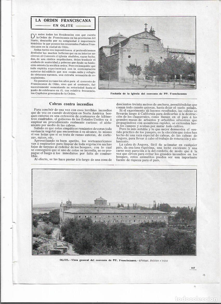 Coleccionismo: A&Ntilde;O 1910 RECORTE PRENSA OLITE ORDEN FRANCISCANA CONVENTO PADRES FRANSICANOS