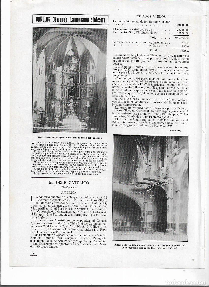 Collectionnisme: A&Ntilde;O 1910 RECORTE PRENSA BANYOLES BA&Ntilde;OLAS INCENDIO DE LA IGLESIA ALTAR MAYOR ORGANO CORO