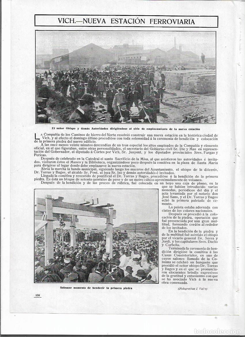 Colecionismo: A&Ntilde;O 1910 RECORTE PRENSA VIC BENDICION PRIMERA PIEDRA NUEVA ESTACION TREN FERROCARRIL PROYECTO